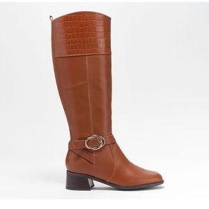 Marc Fisher Hailin Cognac Leather Croc Print Buckle Knee High Boots Women’s 8.5M